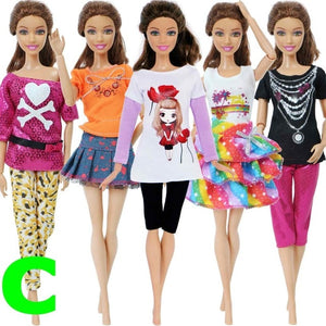5 set Handmade Fashion Outfit Daily Casual Wear Blouse Shirt Vest Bottom Pants Skirt Clothes For Barbie Doll Accessories