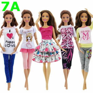 5 set Handmade Fashion Outfit Daily Casual Wear Blouse Shirt Vest Bottom Pants Skirt Clothes For Barbie Doll Accessories