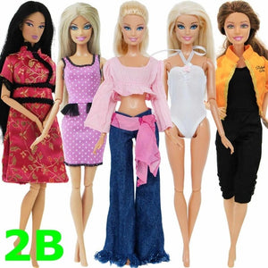 5 set Handmade Fashion Outfit Daily Casual Wear Blouse Shirt Vest Bottom Pants Skirt Clothes For Barbie Doll Accessories