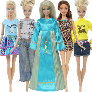 5 set Handmade Fashion Outfit Daily Casual Wear Blouse Shirt Vest Bottom Pants Skirt Clothes For Barbie Doll Accessories