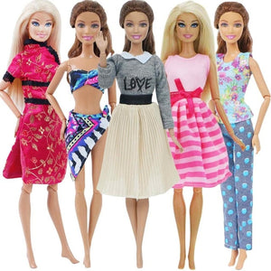 5 set Handmade Fashion Outfit Daily Casual Wear Blouse Shirt Vest Bottom Pants Skirt Clothes For Barbie Doll Accessories