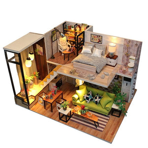 CUTEBEE Doll House Miniature Dollhouse With Furniture Kit Wooden House Miniaturas Toys For Children New Year Christmas Gift
